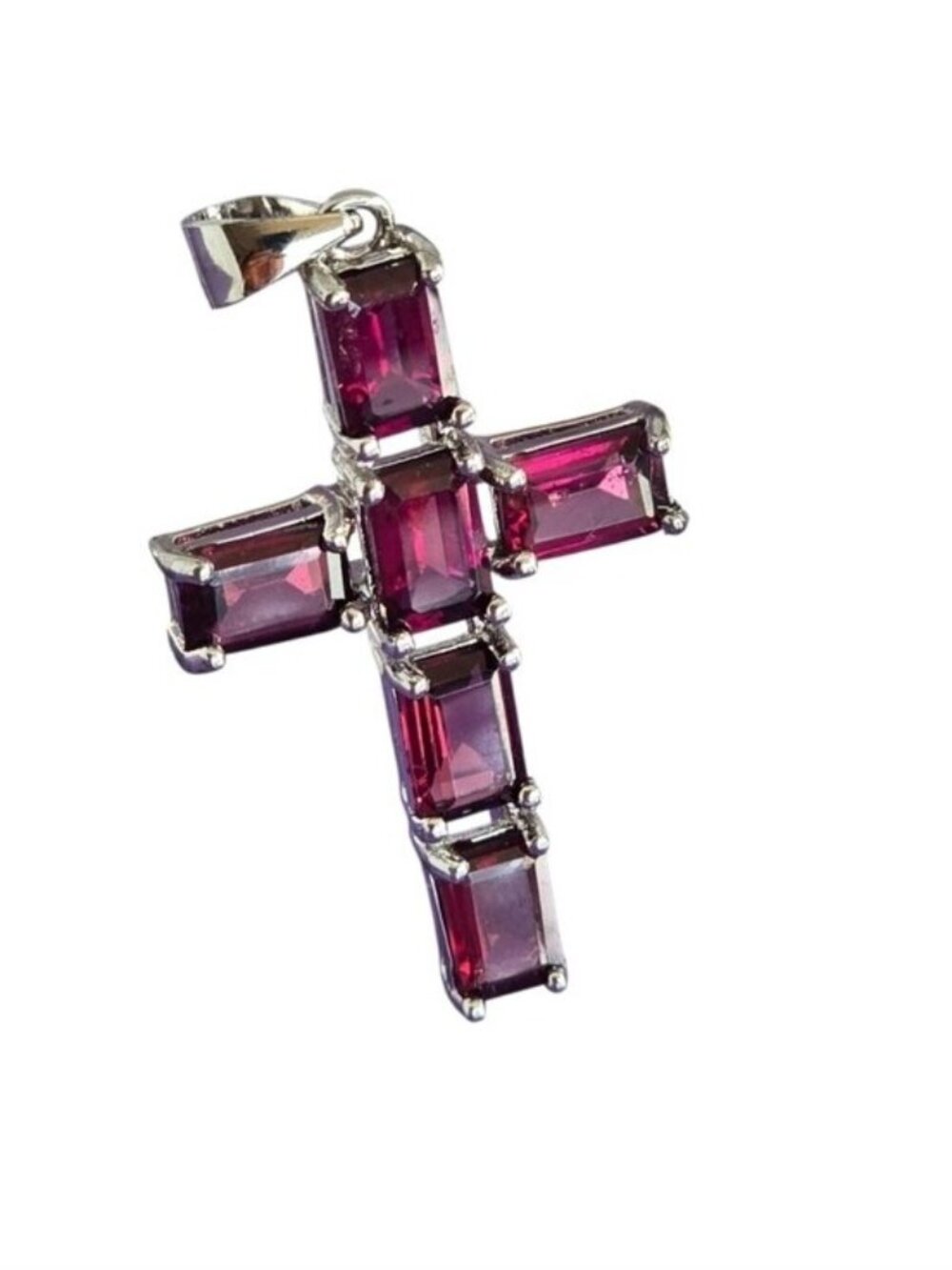 Natural Rhodolite Garnet 925 Sterling Silver Cross Pendant 1.7x2.8cm